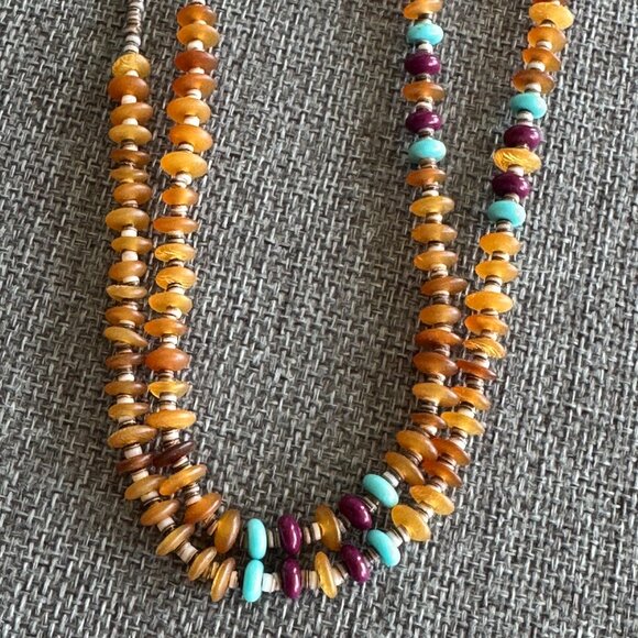 Zuni Southwest Amber and Multi Gemstone Beaded Necklace 28" - Picture 3 of 11